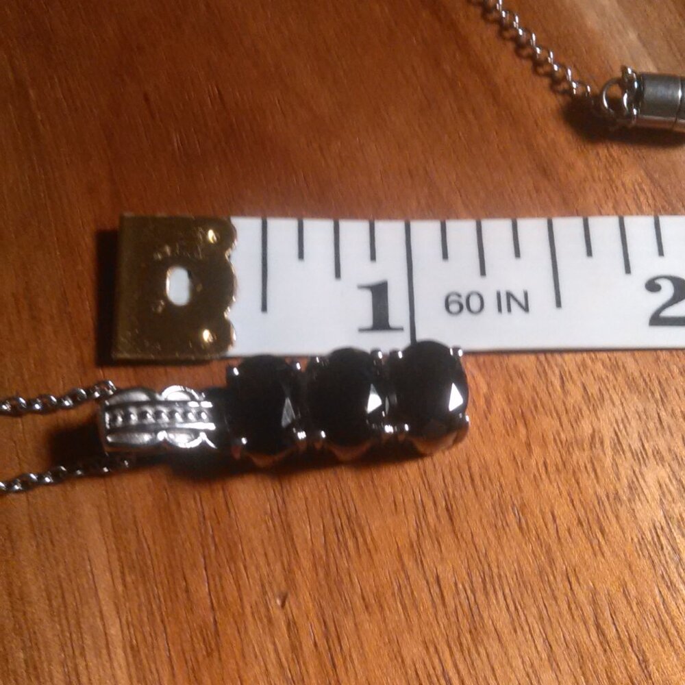 Brazilian Smokey Quartz Three Stone Stainless Steel Pendant Necklace - Picture 6 of 14